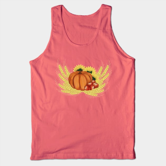 Harvest. Autumn. Pumpkin, apples, sunflowers and wheat Tank Top by KateQR